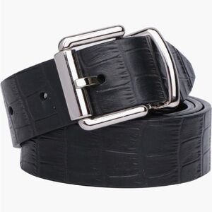 Rebecca Minkoff Black Croc-Embossed Reversible Leather Belt